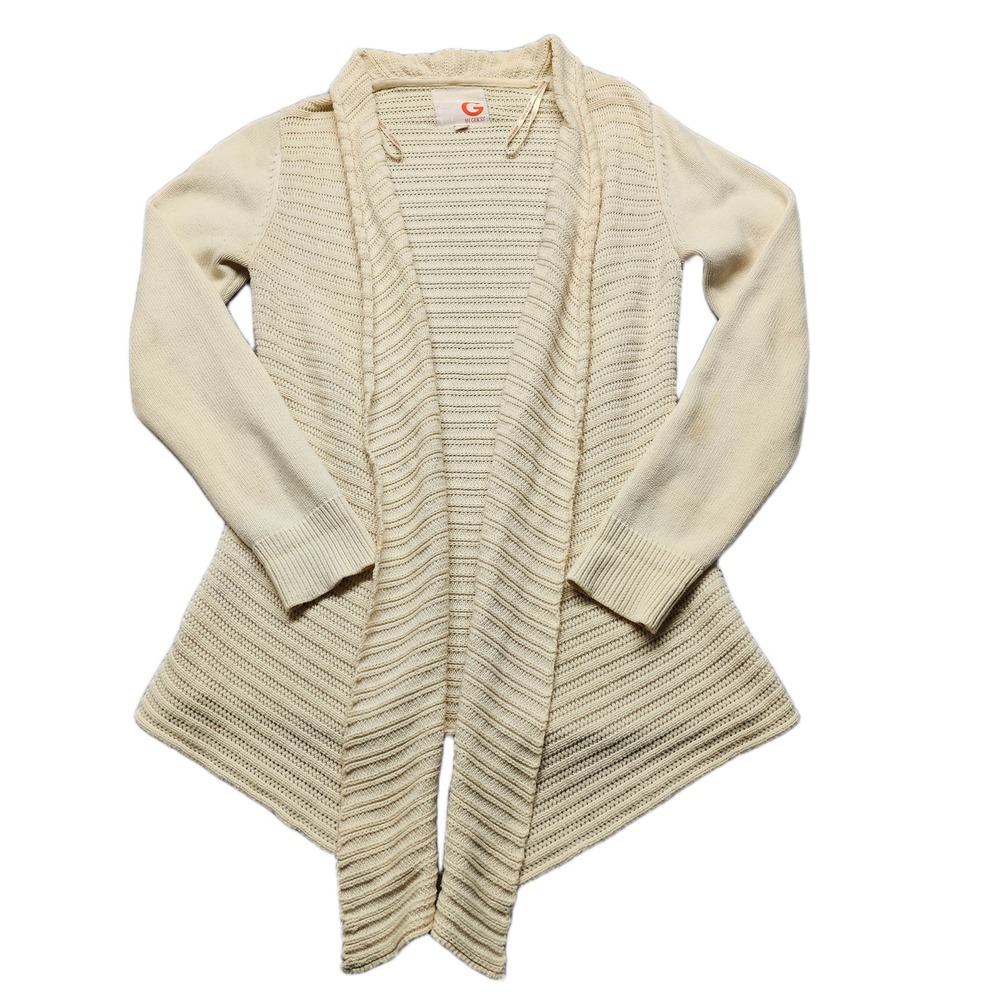 By Guess Cardigan Sweater Womens X-Large Ivory Tight Knit Long Sleeve Open Front